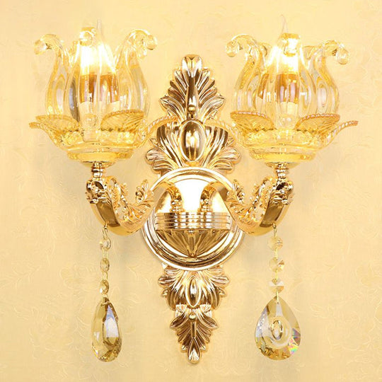 Faux Candle Sconce Traditional Metal Wall Lamp With Shade And Crystal Drop Elegant Lighting Fixture