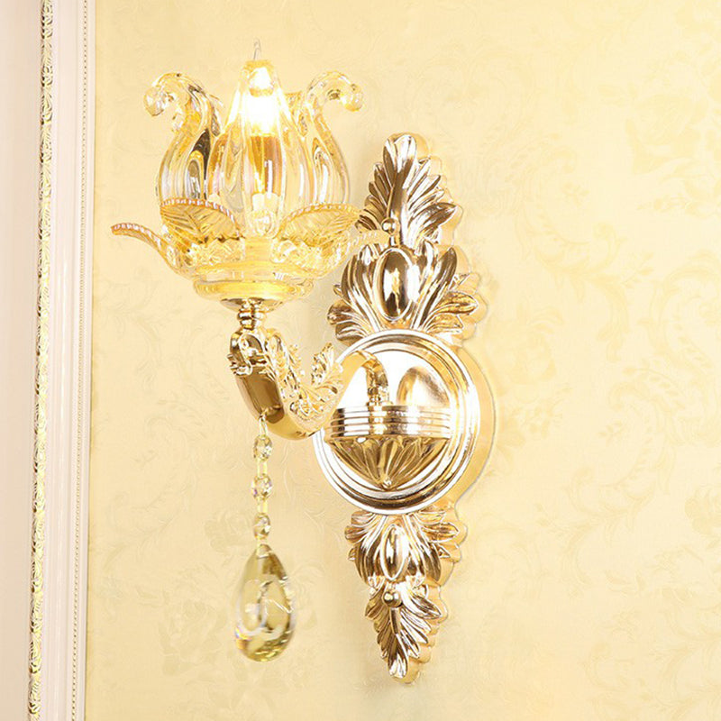 Faux Candle Sconce Traditional Metal Wall Lamp With Shade And Crystal Drop Elegant Lighting Fixture
