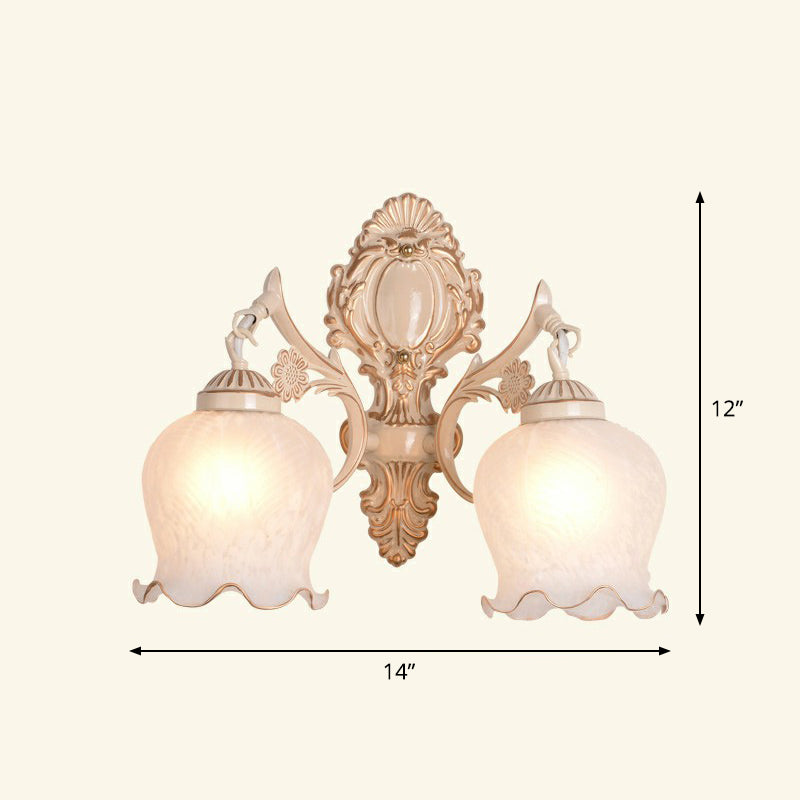 Country Style Frosted Glass Wall Lamp - Hallway Sconce Lighting Fixture 2 / Beige With Lace