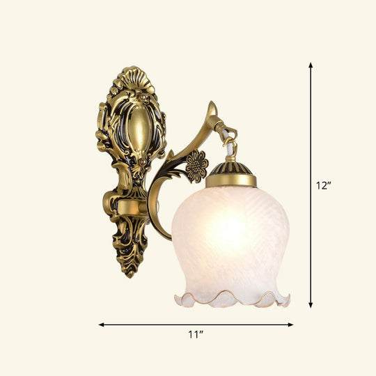 Country Style Frosted Glass Wall Lamp - Hallway Sconce Lighting Fixture 1 / Bronze With Lace