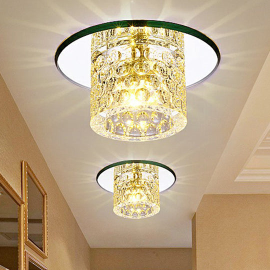 Crystal Clear Led Flush Ceiling Light For Corridor - Sleek Cylindrical Design With Dimpled