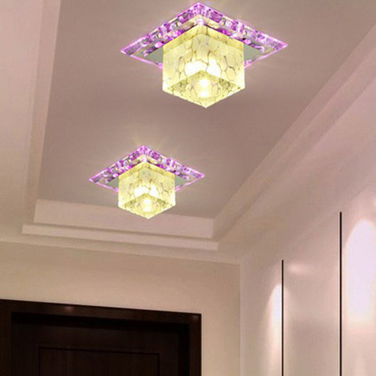 Minimalistische LED-Deckenleuchte für den Flur mit würfelförmigem Kristallschirm – klares Deckenlicht