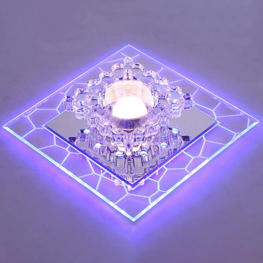Modern Crystal Led Flush Mount Ceiling Light For Foyer - Clear Square Design