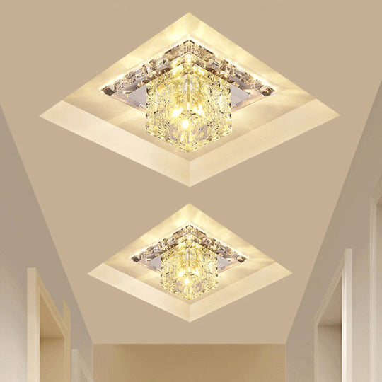 Modern Cubic Corridor Flushmount Led Ceiling Light With Clear Crystal