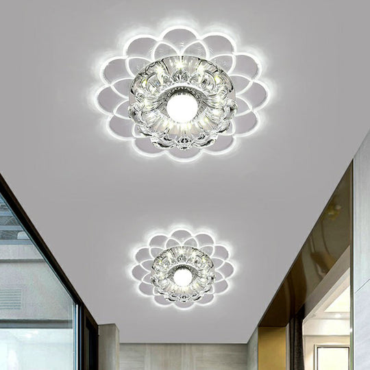 Modern Crystal Clear Led Flush Mount Light For Living Room - Scalloped Ceiling Fixture