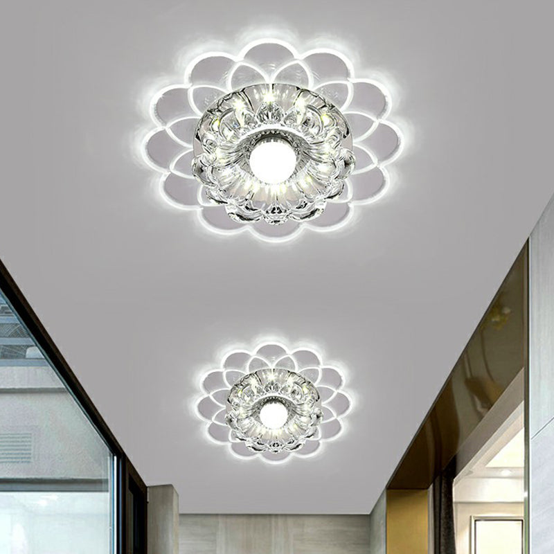 Modern Crystal Clear Led Flush Mount Light For Living Room - Scalloped Ceiling Fixture