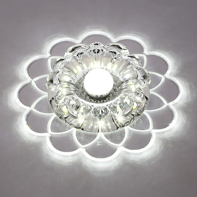 Modern Crystal Clear Led Flush Mount Light For Living Room - Scalloped Ceiling Fixture / White