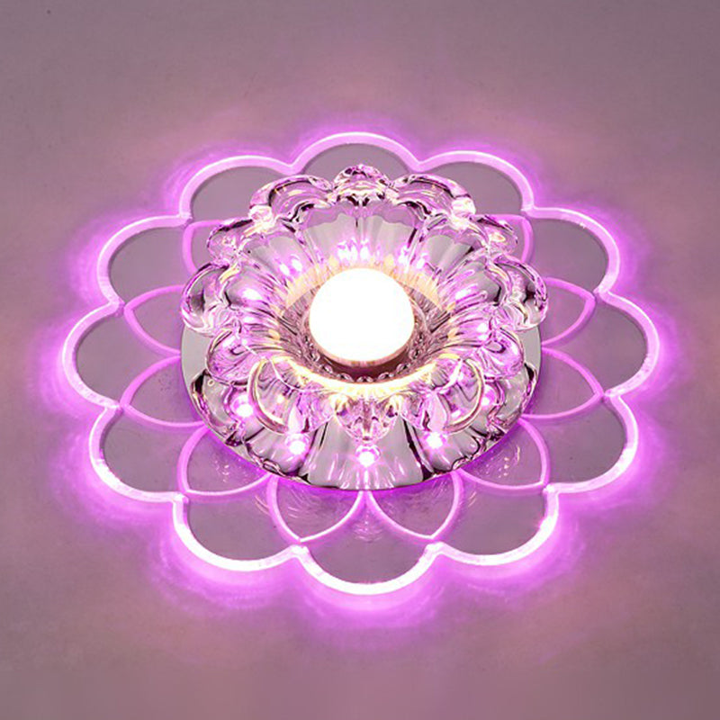 Modern Crystal Clear Led Flush Mount Light For Living Room - Scalloped Ceiling Fixture / Pink