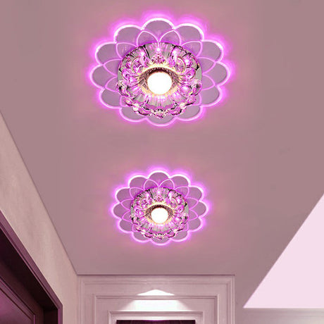 Modern Crystal Clear Led Flush Mount Light For Living Room - Scalloped Ceiling Fixture
