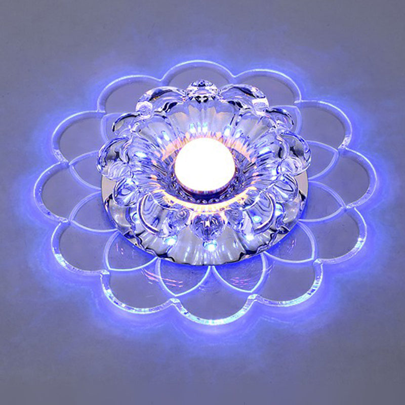 Modern Crystal Clear Led Flush Mount Light For Living Room - Scalloped Ceiling Fixture / Blue