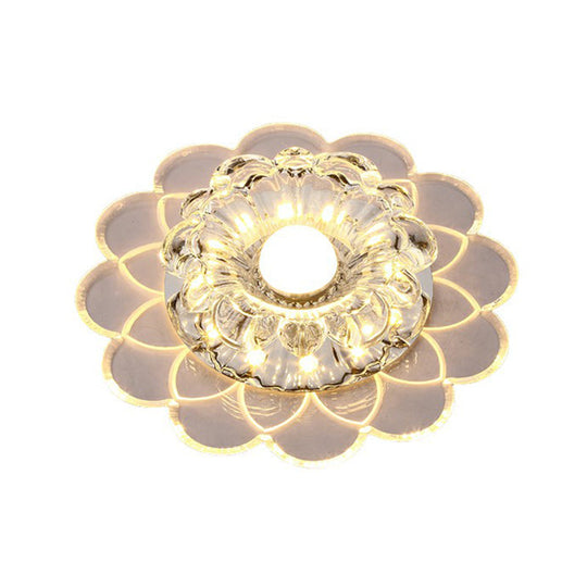 Modern Crystal Clear Led Flush Mount Light For Living Room - Scalloped Ceiling Fixture