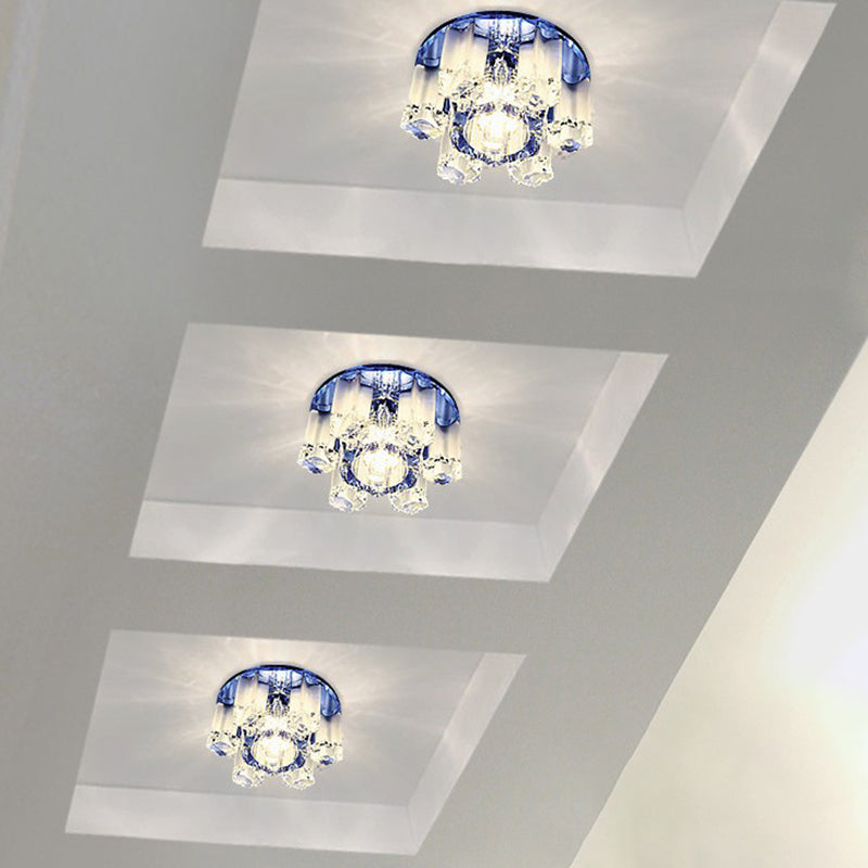 Modern Floral Ceiling Flush Light With Crystal Block - Led Hallway Flush-Mount Fixture