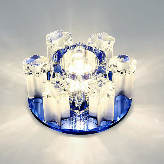 Modern Floral Ceiling Flush Light With Crystal Block - Led Hallway Flush - Mount Fixture