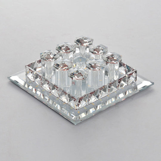 Modern Optic Prismatic Crystal Led Flush Mount - Square Ceiling Light Fixture For Aisle