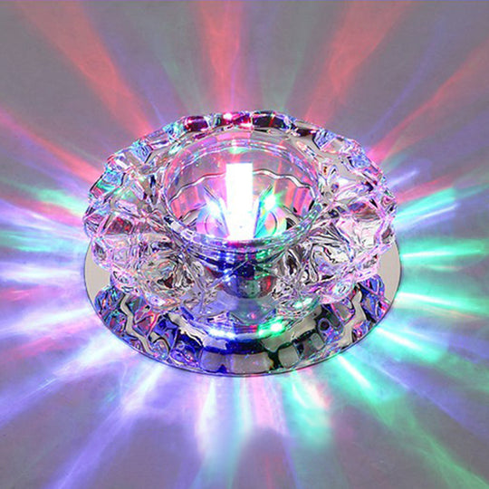 Contemporary Led Flush Mount Crystal Ceiling Light - Minimalist Clear Round Fixture For Hallways /