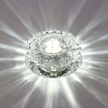 Contemporary Led Flush Mount Crystal Ceiling Light - Minimalist Clear Round Fixture For Hallways /