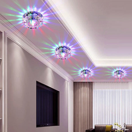 Contemporary Led Flush Mount Crystal Ceiling Light - Minimalist Clear Round Fixture For Hallways