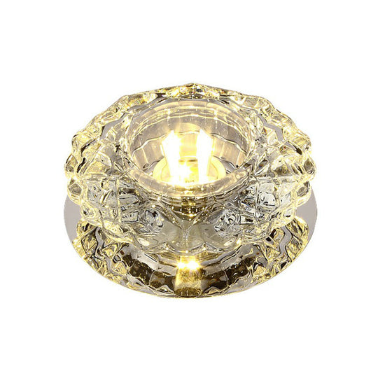 Contemporary Led Flush Mount Crystal Ceiling Light - Minimalist Clear Round Fixture For Hallways