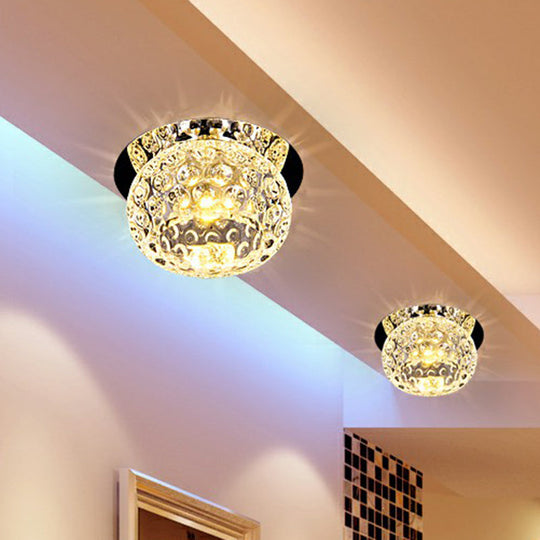 Crystal Led Flush Mount Spotlight For Corridor - Clear Dome Ceiling Light