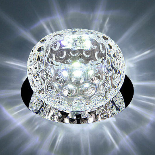 Crystal Led Flush Mount Spotlight For Corridor - Clear Dome Ceiling Light / White