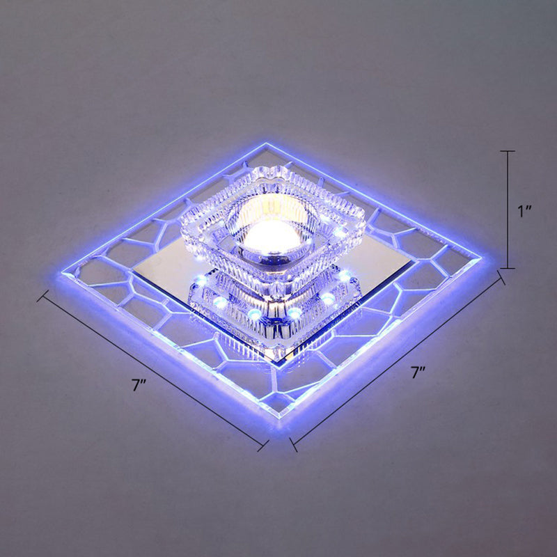 Clear Led Square Ceiling Lamp: Prismatic Crystal Flush Mount Fixture For Entryway - Minimalist
