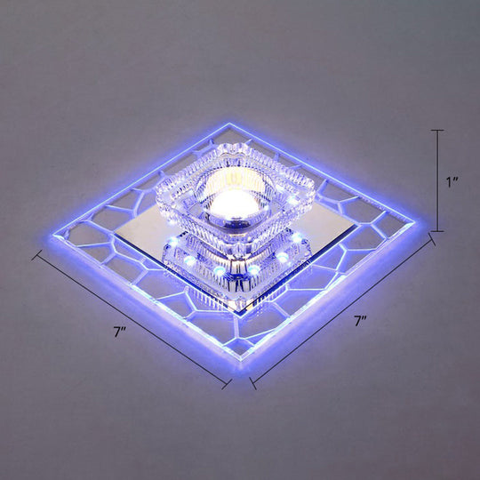 Clear Led Square Ceiling Lamp: Prismatic Crystal Flush Mount Fixture For Entryway - Minimalist