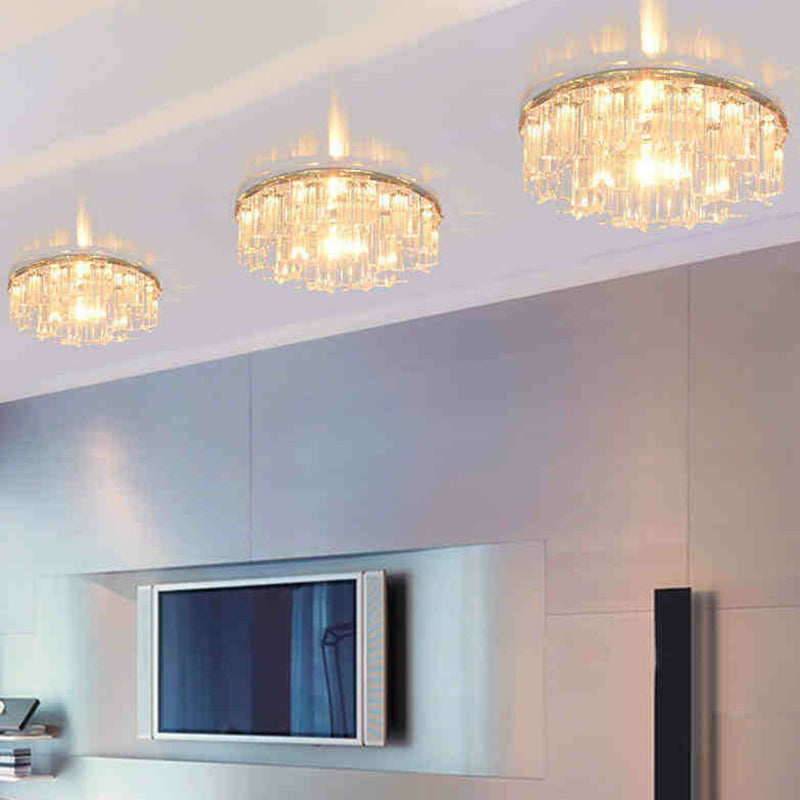 Simplicity Clear Led Ceiling Flush Light With Round Crystal Prism For Corridor / 5.5
