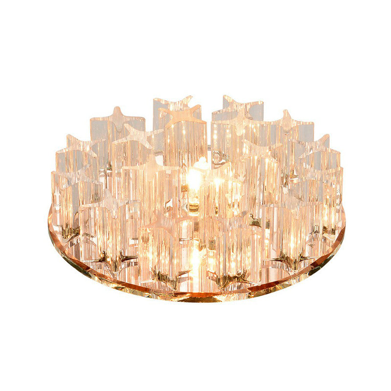 Simplicity Clear Led Ceiling Flush Light With Round Crystal Prism For Corridor