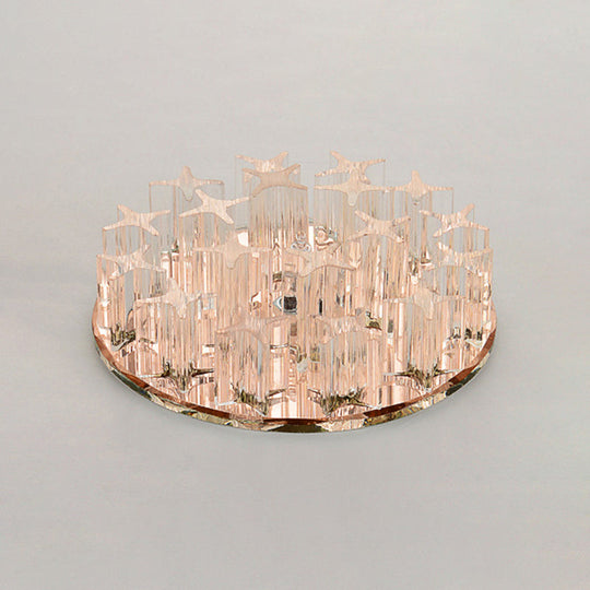 Simplicity Clear Led Ceiling Flush Light With Round Crystal Prism For Corridor