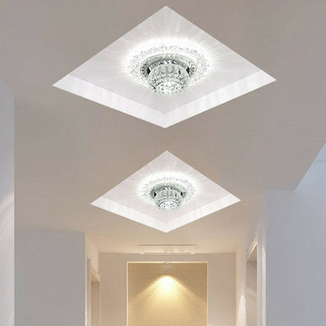 Clear Crystal Led Flush-Mount Ceiling Light Fixture For Aisle With Modernist Design