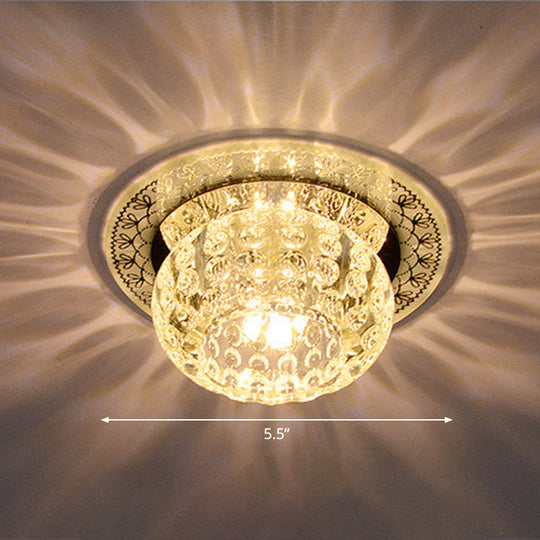 Clear Crystal Led Flush-Mount Ceiling Light Fixture For Aisle With Modernist Design / Warm Round
