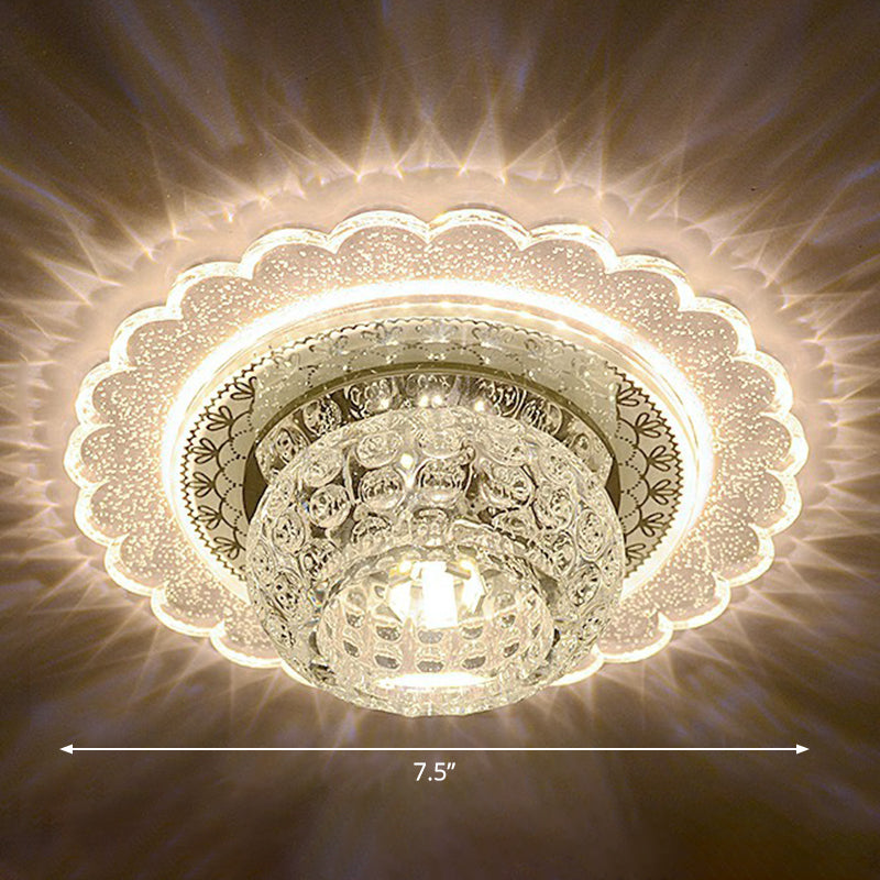 Clear Crystal Led Flush-Mount Ceiling Light Fixture For Aisle With Modernist Design / Warm Flower