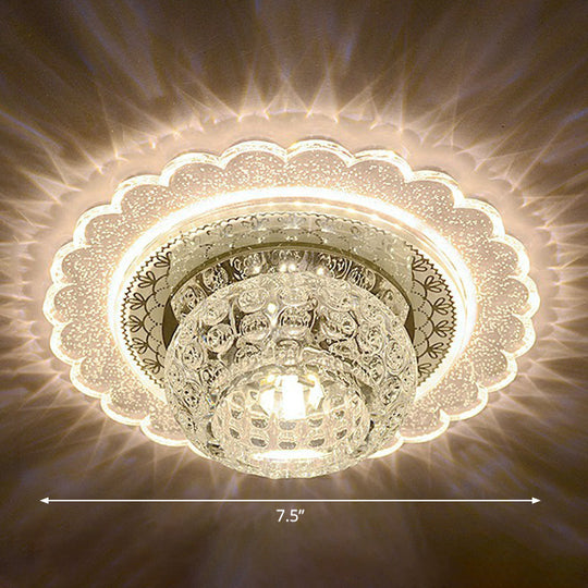 Clear Crystal Led Flush-Mount Ceiling Light Fixture For Aisle With Modernist Design / Warm Flower