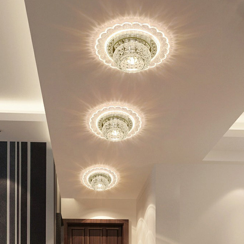 Clear Crystal Led Flush-Mount Ceiling Light Fixture For Aisle With Modernist Design