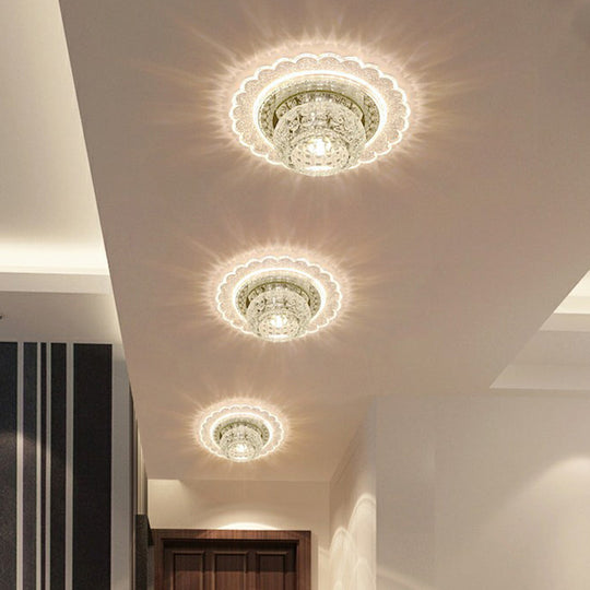 Clear Crystal Led Flush-Mount Ceiling Light Fixture For Aisle With Modernist Design