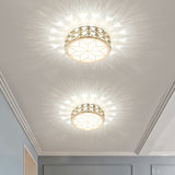 Champagne Led Crystal Embedded Round Ceiling Light - Simple Style Flush Mount For Passageway