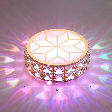Champagne Led Crystal Embedded Round Ceiling Light - Simple Style Flush Mount For Passageway / 6
