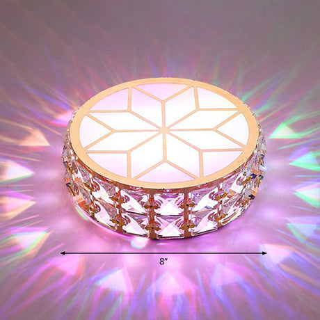 Champagne Led Crystal Embedded Round Ceiling Light - Simple Style Flush Mount For Passageway / 8