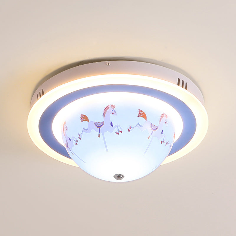 Blue Cartoon Animal Flush Mount Ceiling Light For Nursing Room - Acrylic Fixture