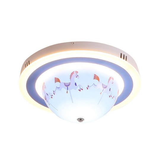 Blue Cartoon Animal Flush Mount Ceiling Light For Nursing Room - Acrylic Fixture