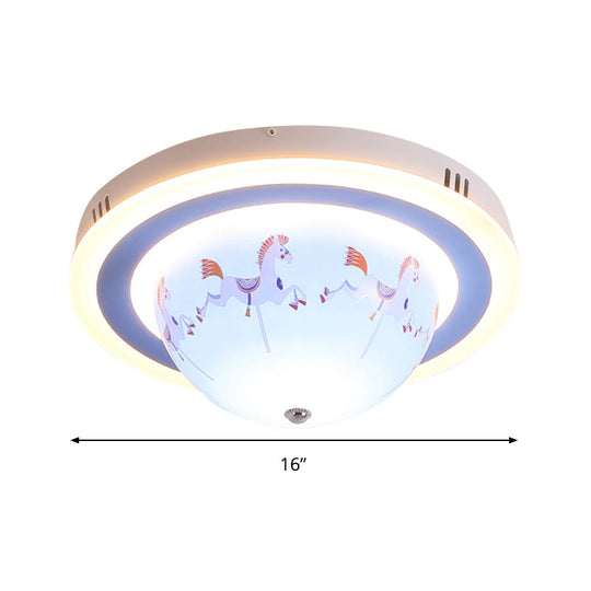 Blue Cartoon Animal Flush Mount Ceiling Light For Nursing Room - Acrylic Fixture