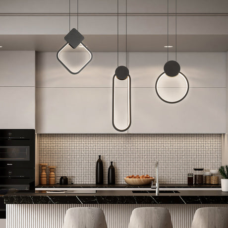 Nordic Led Suspension Light Fixture For Bedroom - Black Circular Hanging Lamp With Metallic Touch