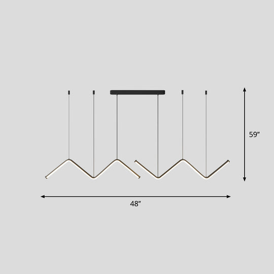 W-Shaped Led Pendant Light Fixture: Stylish Artistic Metal Island For Dining Room Black / 48 Third