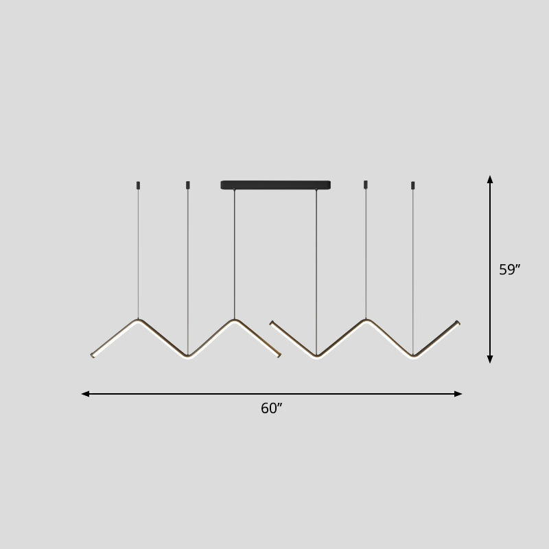 W-Shaped Led Pendant Light Fixture: Stylish Artistic Metal Island For Dining Room Black / 60 Warm