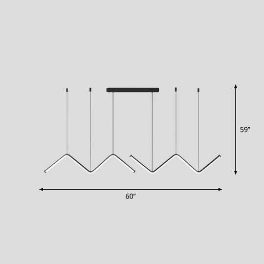 W-Shaped Led Pendant Light Fixture: Stylish Artistic Metal Island For Dining Room Black / 60 White