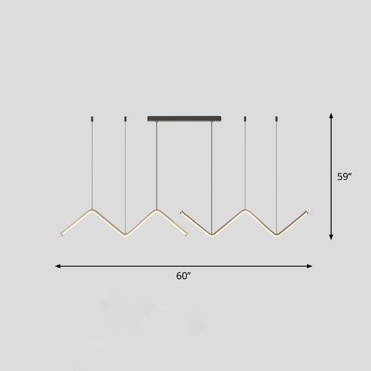 W-Shaped Led Pendant Light Fixture: Stylish Artistic Metal Island For Dining Room Gold / 60 Warm