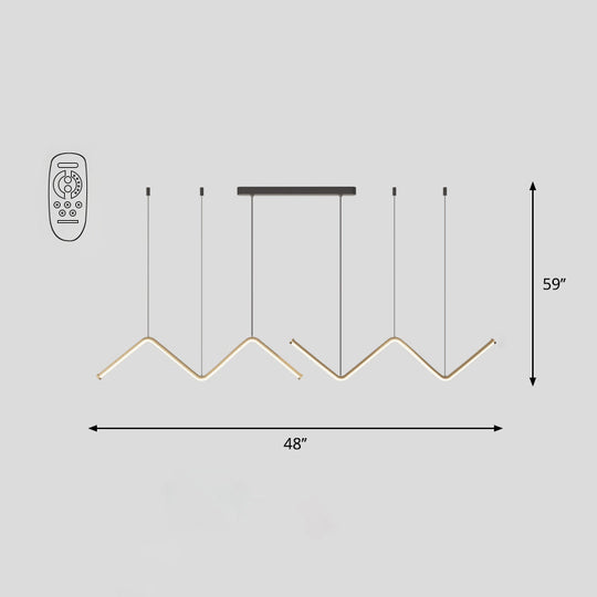 W-Shaped Led Pendant Light Fixture: Stylish Artistic Metal Island For Dining Room Gold / 48 Remote