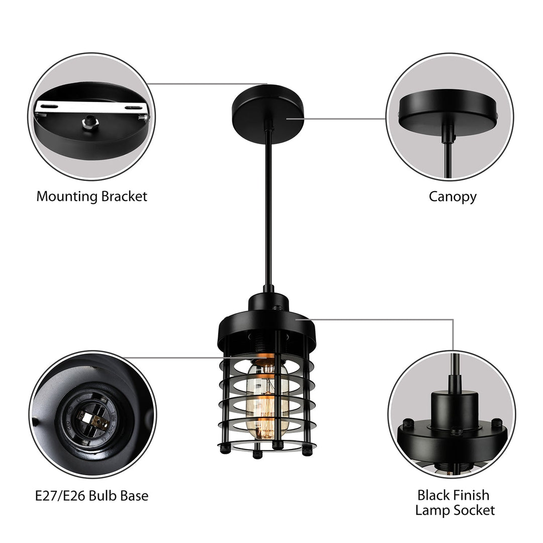 Industrial Wire Cage Pendant Light Fixture In Black & Rust For Dining Room With 1 Bulb