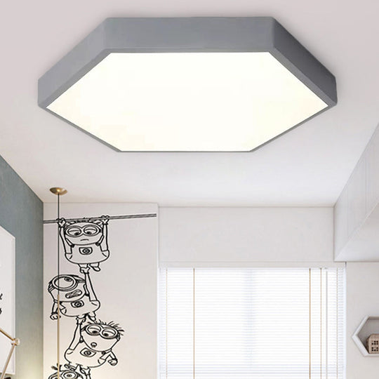 Modern Led Ceiling Light For Child Bedroom With Hexagon Shade Grey / 12 White