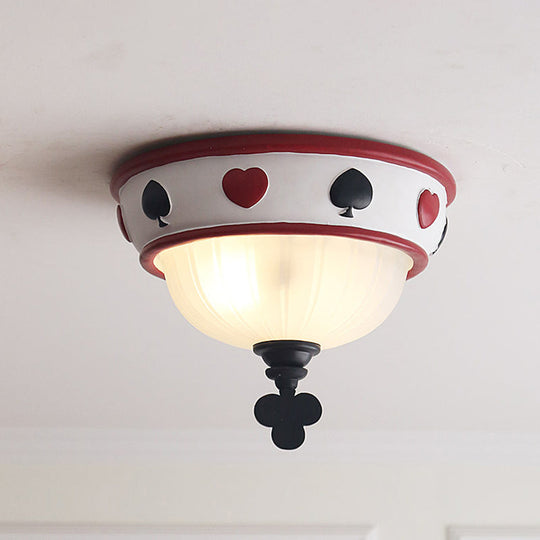 Poker Glass Children’s Bedroom Ceiling Light - Modern White Mount Fixture / Small